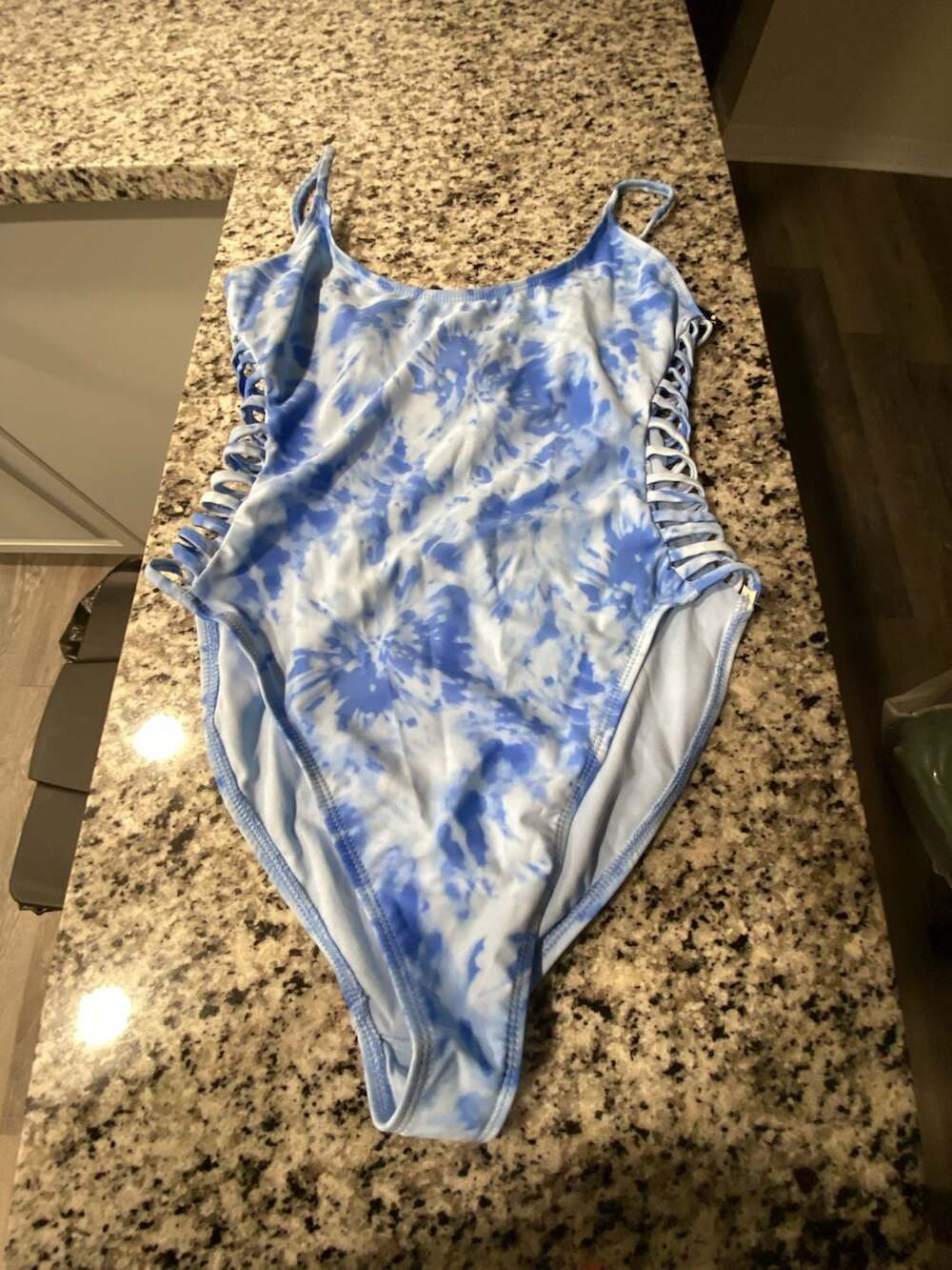 Revamped Blue Tie Dye Lace-Up Side One Piece Swimsuit
